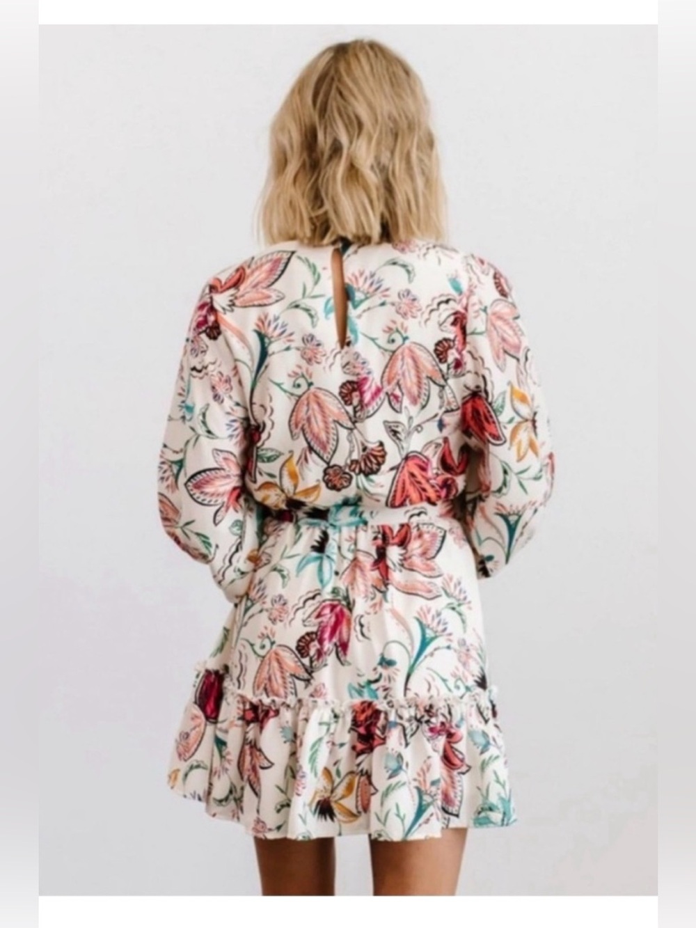 Baltic Born - Floral Tie-Waist Long Sleeve Mini Dress - Sz L - Picture 2 of 6